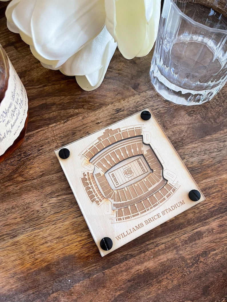 Williams Brice Stadium Layered Coaster, 3D Wood Coaster, Sports Gift, Football Gift, Home Bar, Custom Gift, Personalized Gift