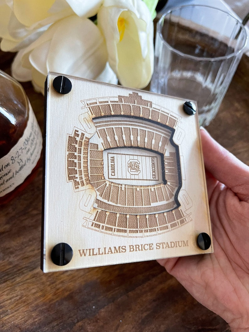 Williams Brice Stadium Layered Coaster, 3D Wood Coaster, Sports Gift, Football Gift, Home Bar, Custom Gift, Personalized Gift