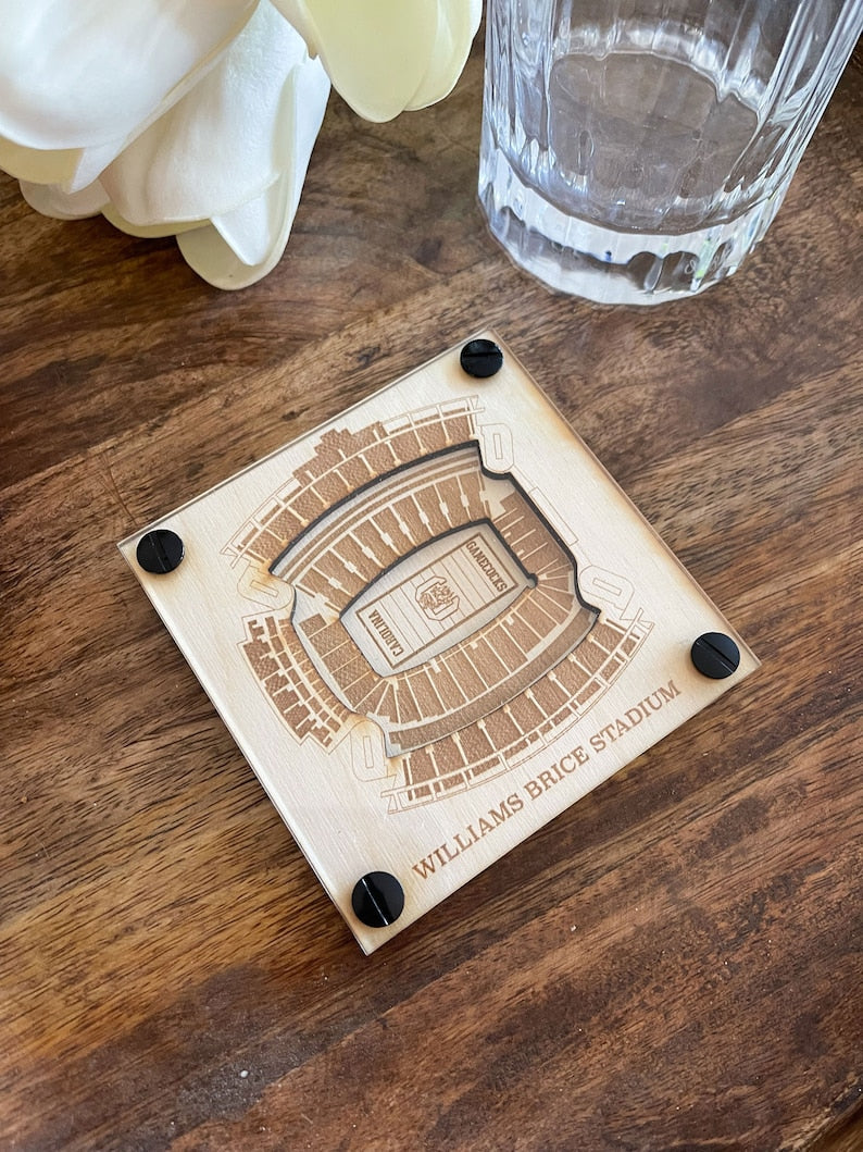 Williams Brice Stadium Layered Coaster, 3D Wood Coaster, Sports Gift, Football Gift, Home Bar, Custom Gift, Personalized Gift