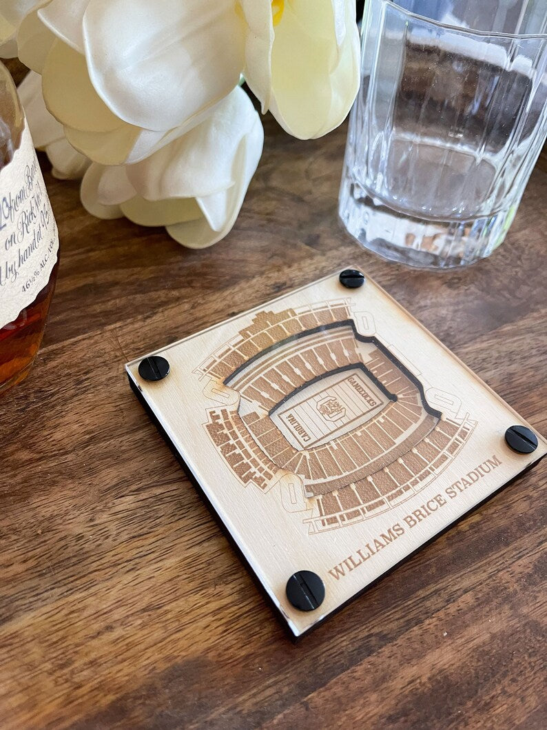 Williams Brice Stadium Layered Coaster, 3D Wood Coaster, Sports Gift, Football Gift, Home Bar, Custom Gift, Personalized Gift