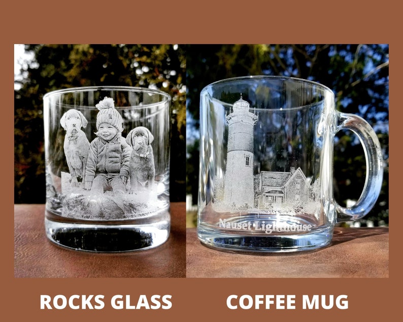 Etched Picture Rocks glass | Father's day, dad gifts, personalized whiskey glass, personalized glassware, custom portrait, unique dad gifts