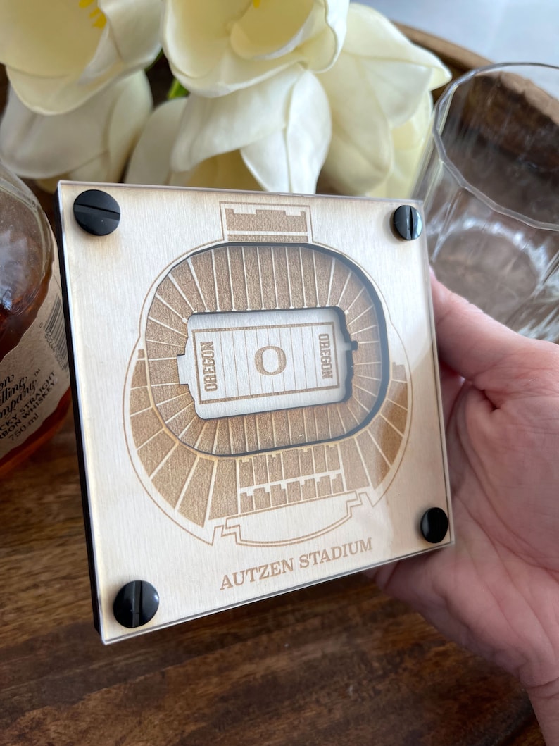 Autzen Stadium Layered Coaster, 3D Wood Coaster, Sports Gift, Personalized Gift, Home Bar, Custom Gift, College Football Fan