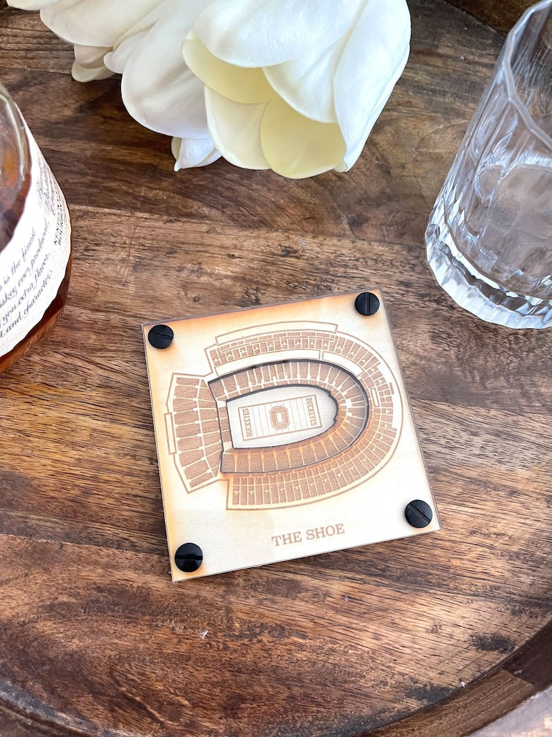 The Shoe Ohio Stadium Layered Coaster, 3D Wood Coaster, Sports Gift, Football Gift, Home Bar, Custom Gift, Personalized Gift