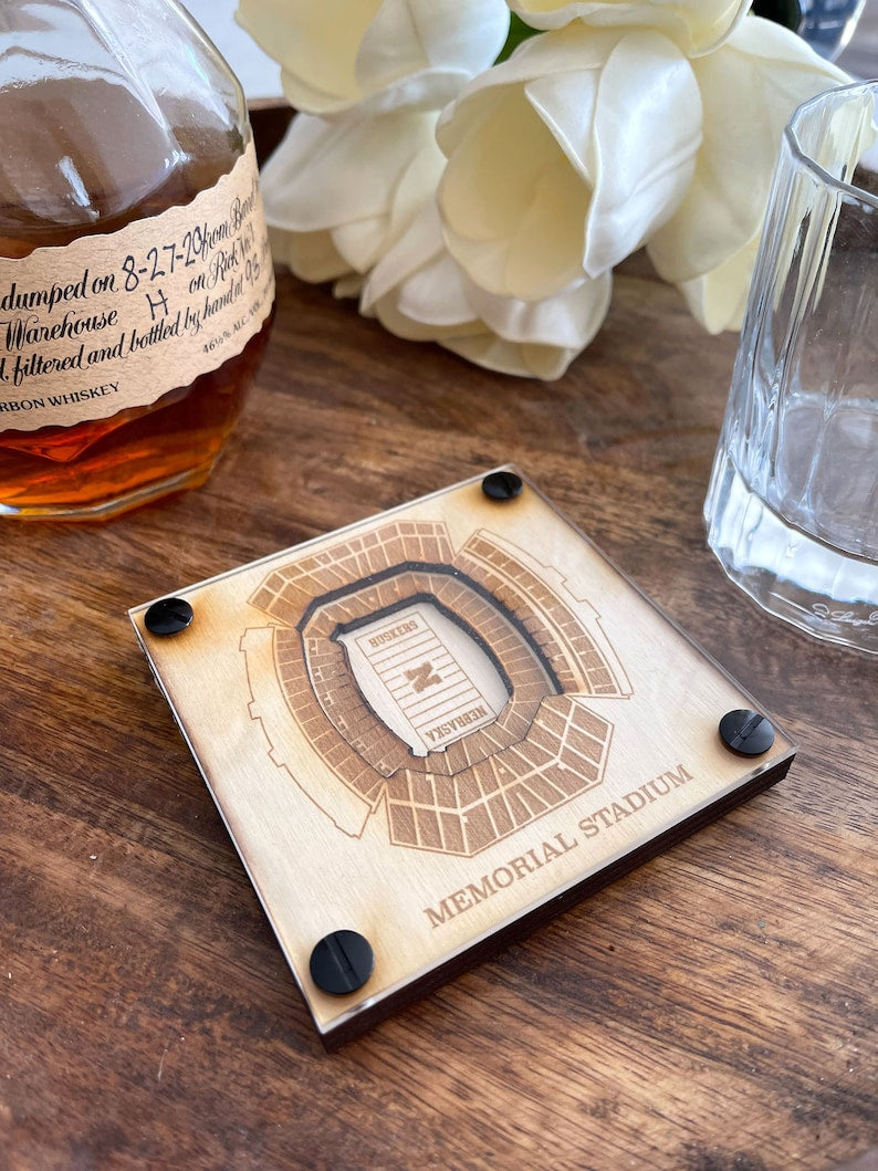 Memorial Stadium Layered Coaster, 3D Wood Coaster, Sports Gift, Football Gift, Home Bar, Custom Gift, Personalized Sports Gift