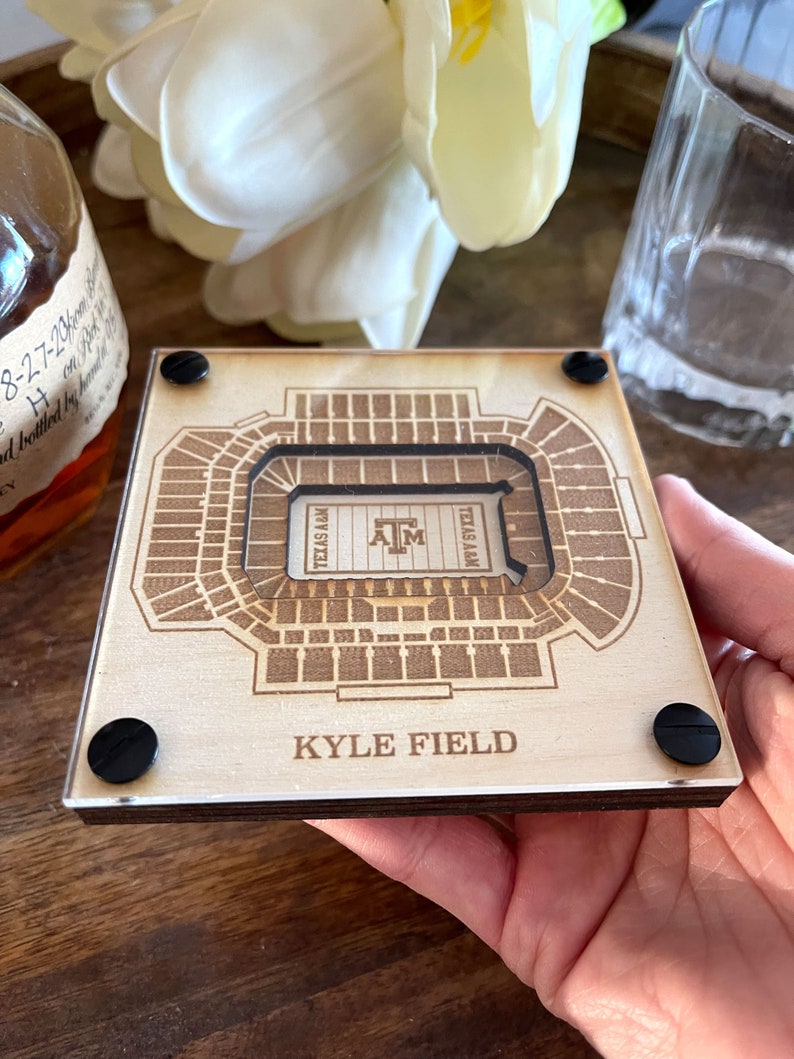 Kyle Field Layered Coaster, 3D Wood Coaster, Sports Gift, Football Gift, Home Bar, Custom Gift, Personalized Gift, Football Fan