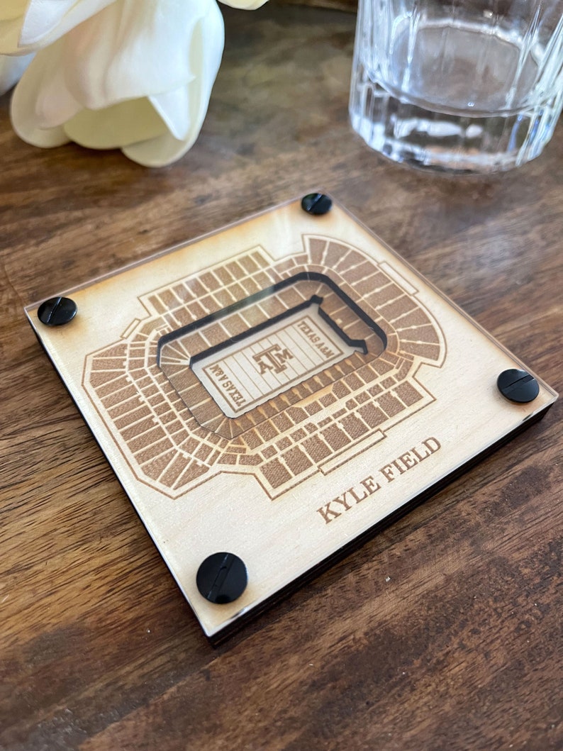 Kyle Field Layered Coaster, 3D Wood Coaster, Sports Gift, Football Gift, Home Bar, Custom Gift, Personalized Gift, Football Fan