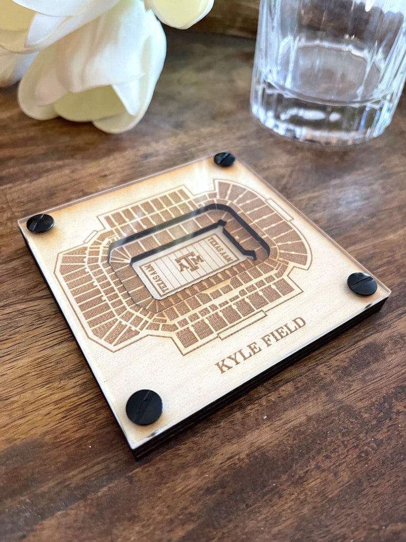 Kyle Field Layered Coaster, 3D Wood Coaster, Sports Gift, Football Gift, Home Bar, Custom Gift, Personalized Gift, Football Fan