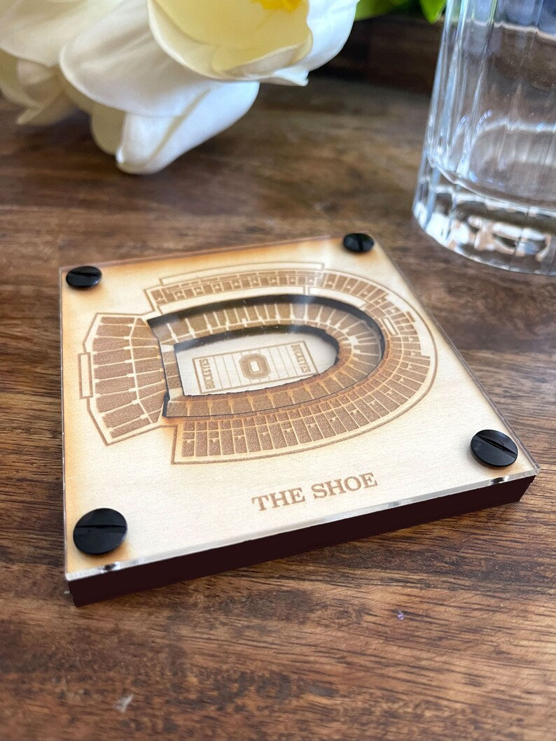 The Shoe Ohio Stadium Layered Coaster, 3D Wood Coaster, Sports Gift, Football Gift, Home Bar, Custom Gift, Personalized Gift