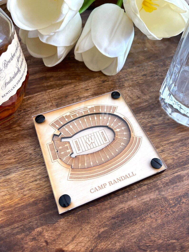 Camp Randall Layered Coaster, 3D Wood Coaster, Sports, College Football Fan, Home Bar, Custom Gift, Personalized Sports Gift