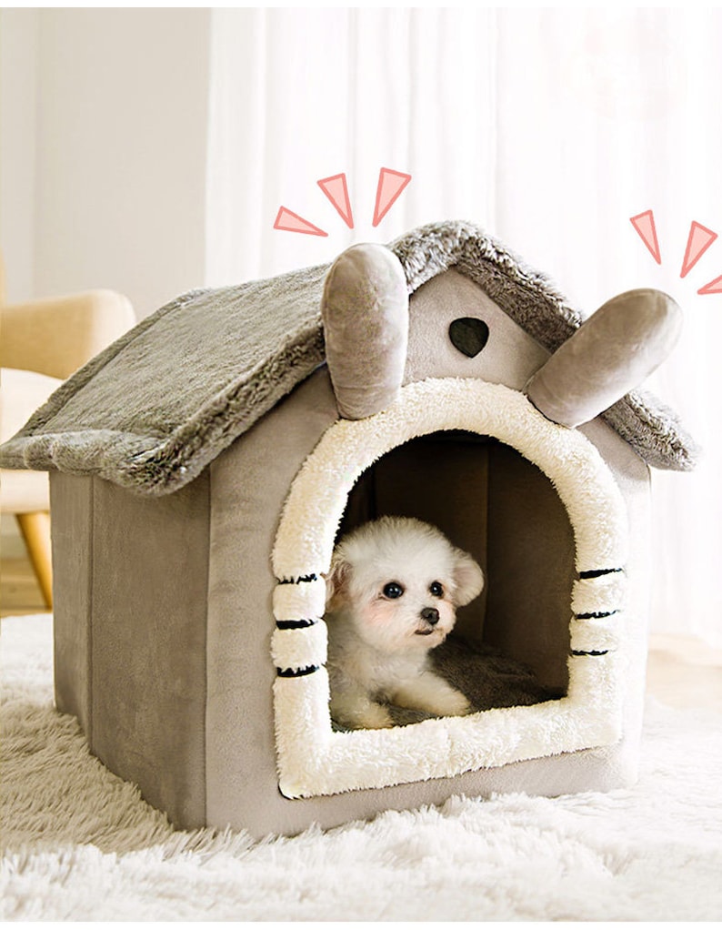 🐶Foldable dog house for dogs and cats, includes a relaxing and soft mat.