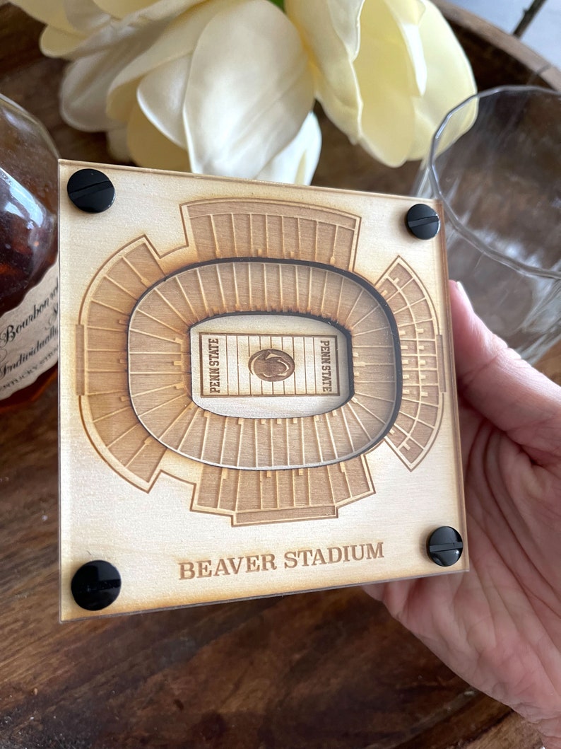 Beaver Stadium Layered Coaster, 3D Wood Coaster, Sports Gift, Football Fan Gift, Home Bar, Custom Gift, Personalized Sports Gift