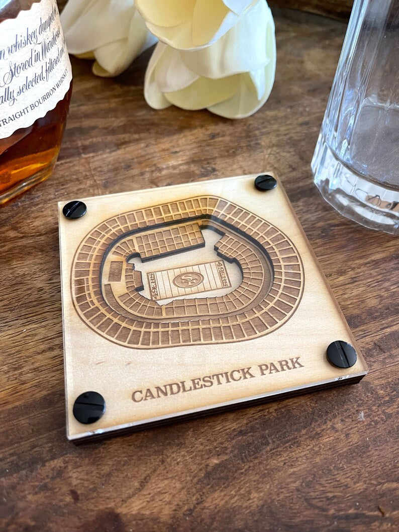 Candlestick Park Layered Coaster, 3D Wood Coaster, Sports Gift, Football Gift, Home Bar, Custom Gift, Personalized Sports Gift