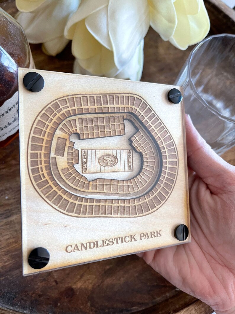 Candlestick Park Layered Coaster, 3D Wood Coaster, Sports Gift, Football Gift, Home Bar, Custom Gift, Personalized Sports Gift