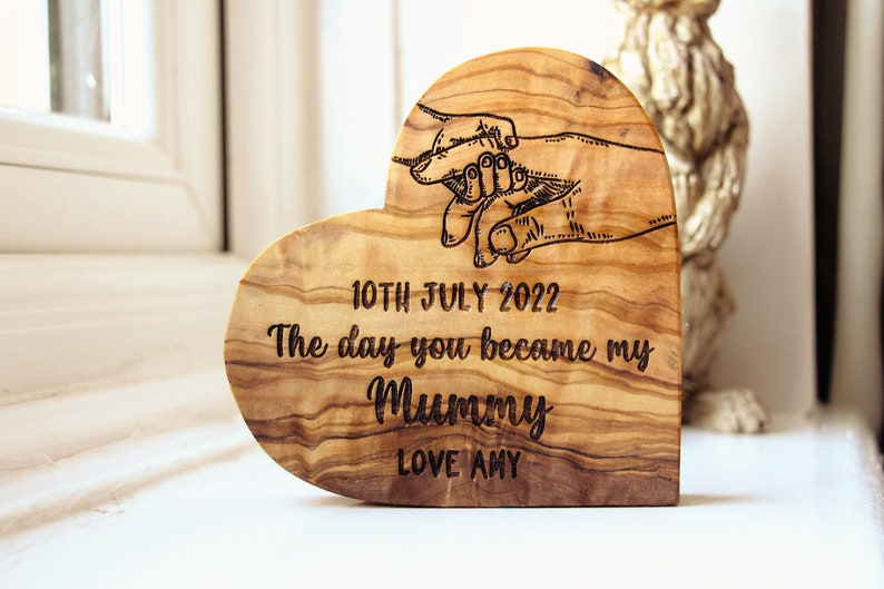 Personalised Day You Became My Mummy Gift, Birthday Gift For Mom, Unique New Mum Present, First Mothers Day Gift,Wooden Olive Heart Ornament