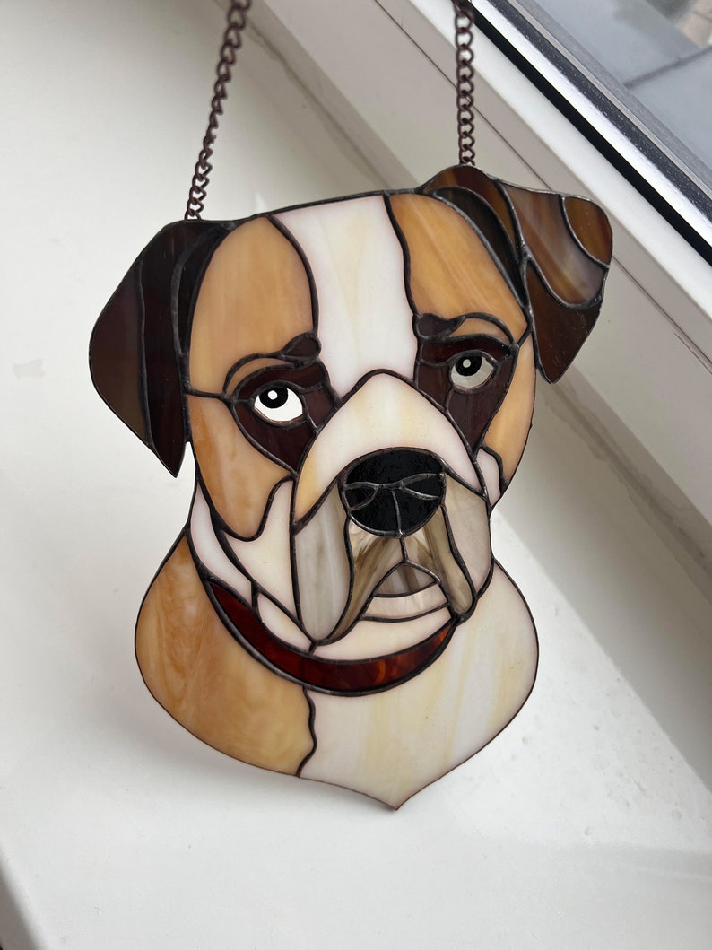 Stained glass dog portrait Custom stained glass Stained glass pet portrait from photo