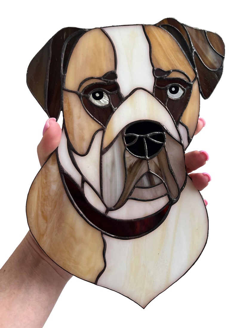 Stained glass dog portrait Custom stained glass Stained glass pet portrait from photo