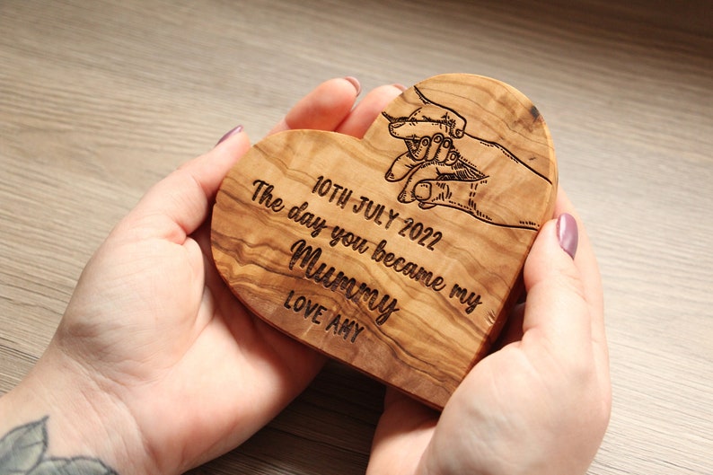 Personalised Day You Became My Mummy Gift, Birthday Gift For Mom, Unique New Mum Present, First Mothers Day Gift,Wooden Olive Heart Ornament