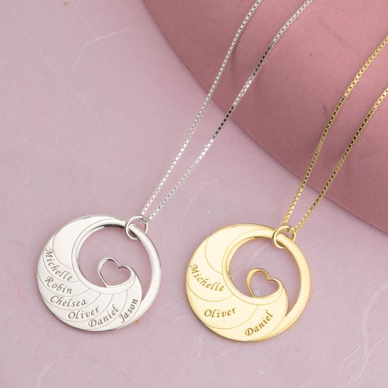 Silver/Gold Round Mother Necklace - Personalized Necklace for Mother With Kids Names - Family Necklace - Multiple Name Necklace - Gift For Mom