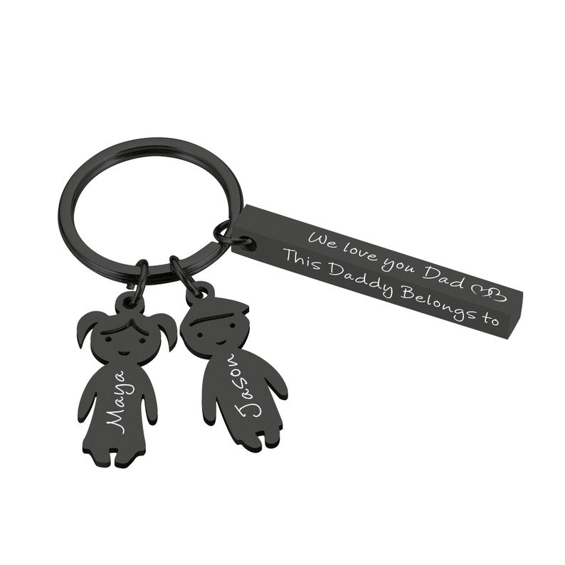 Daddy Keyring with Kid's Shape,Name and Bar Message