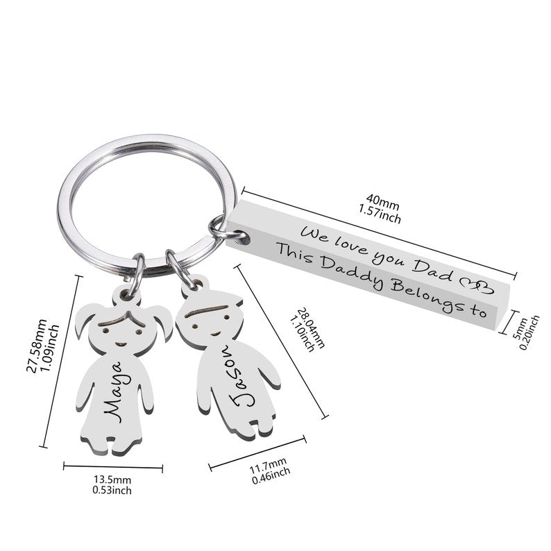 Daddy Keyring with Kid's Shape,Name and Bar Message