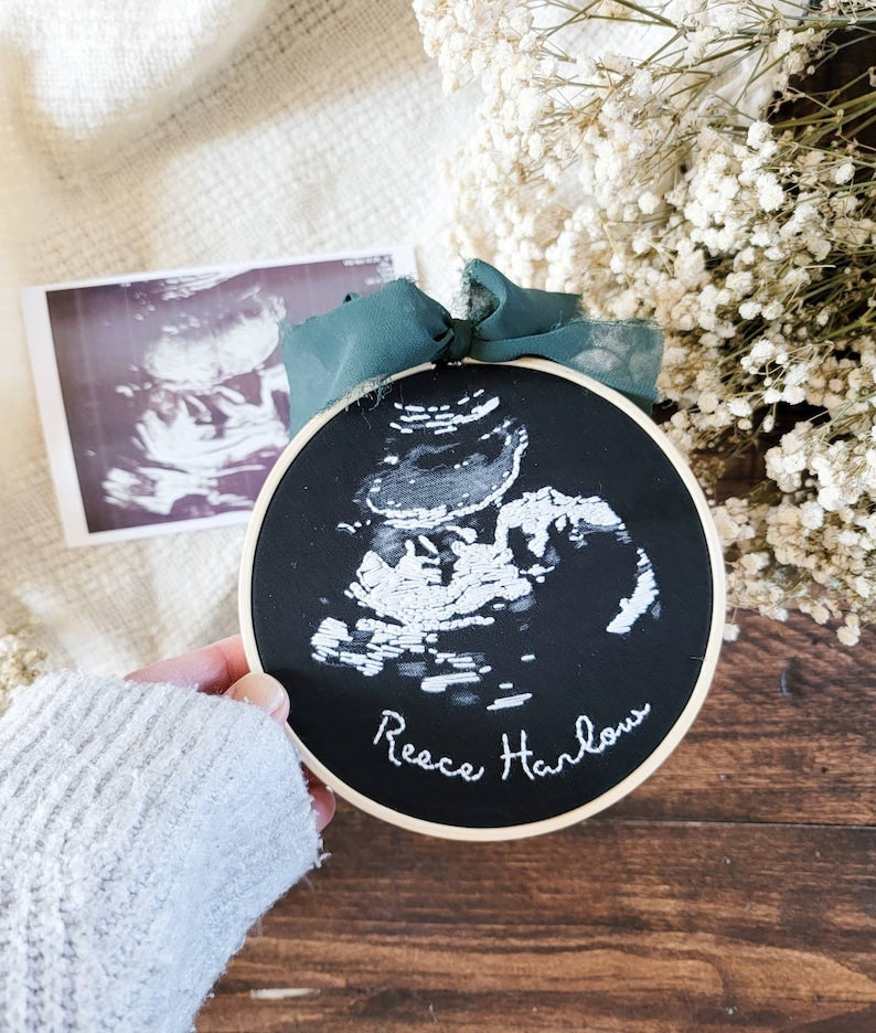 Sonogram Embroidery, Hand Embroidered, Custom Ultrasound Gift, Baby keepsake, Baby Announcement