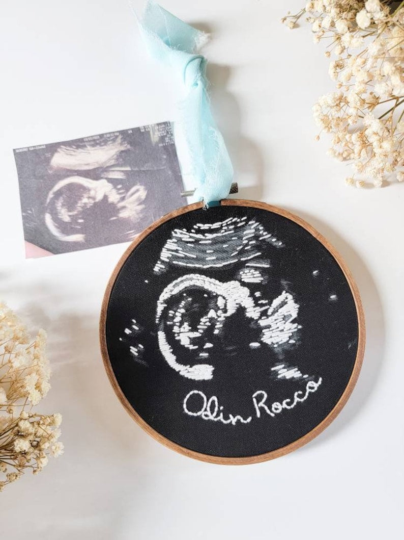 Sonogram Embroidery, Hand Embroidered, Custom Ultrasound Gift, Baby keepsake, Baby Announcement