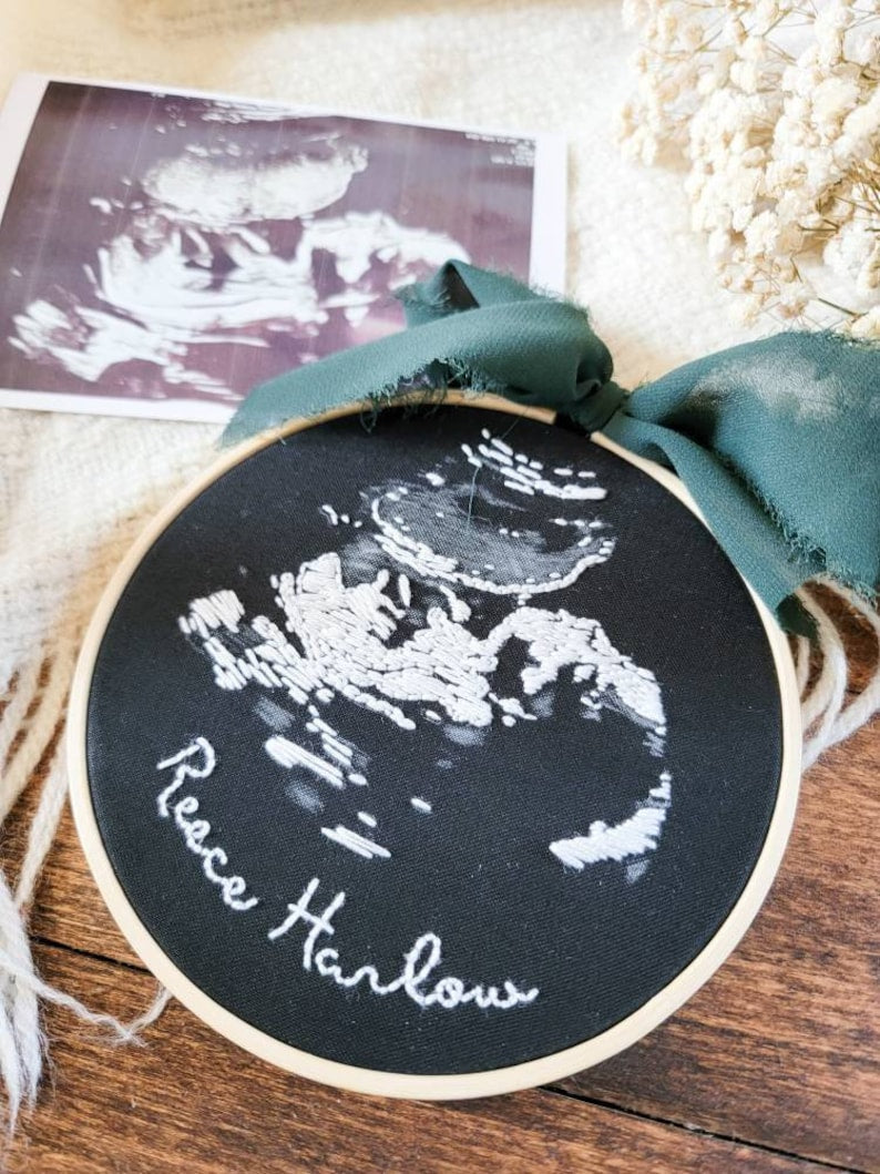 Sonogram Embroidery, Hand Embroidered, Custom Ultrasound Gift, Baby keepsake, Baby Announcement