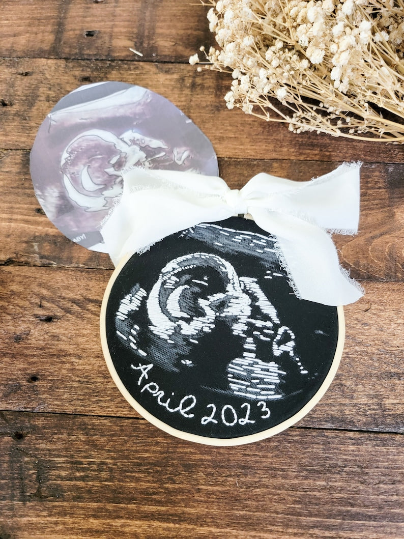 Sonogram Embroidery, Hand Embroidered, Custom Ultrasound Gift, Baby keepsake, Baby Announcement