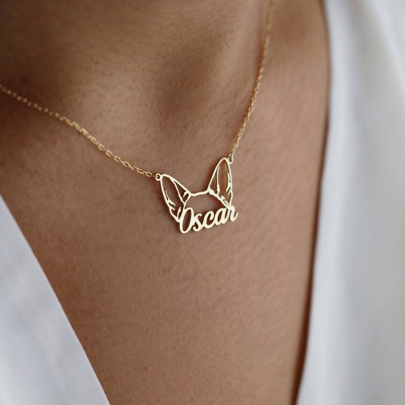 Personalized Dog Ears Necklace Custom Pet Jewelry Gift for Her