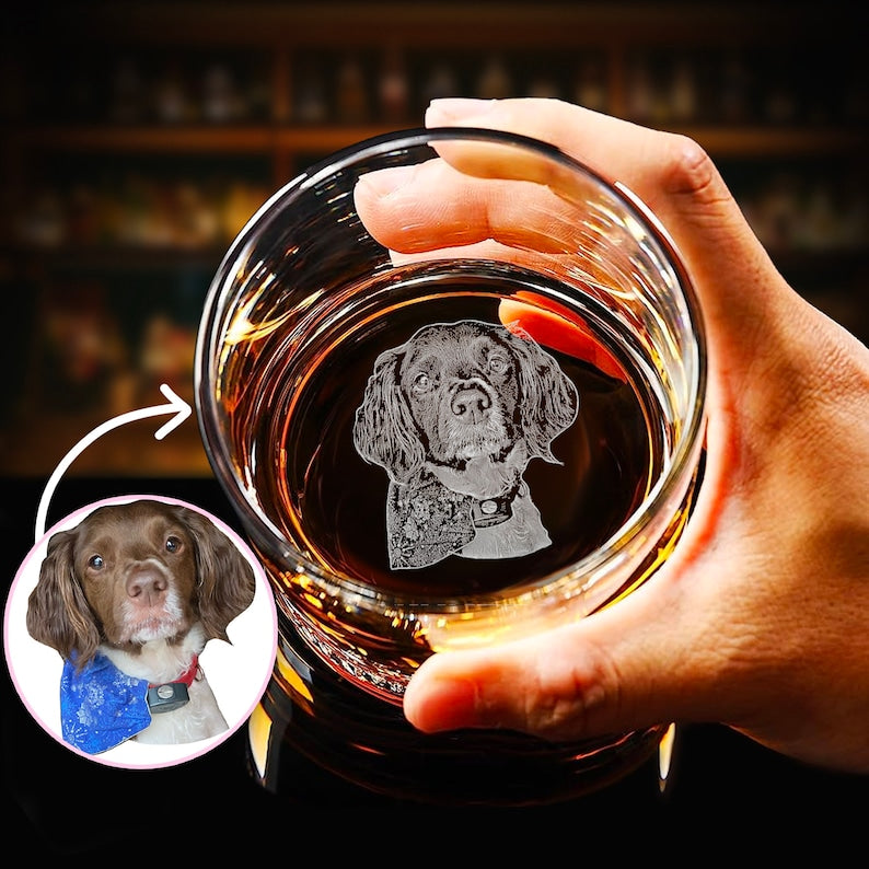 Custom Whiskey Glass with Your Dog Photo Engraved on Bottom - Personalized Gift for Any Pet Owners