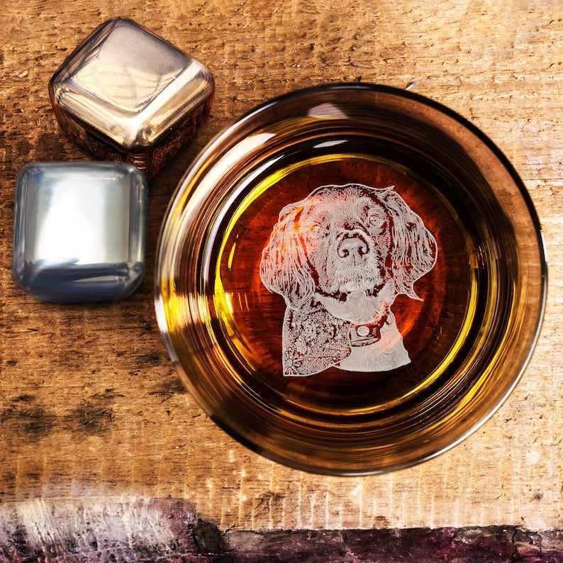 Custom Whiskey Glass with Your Dog Photo Engraved on Bottom - Personalized Gift for Any Pet Owners