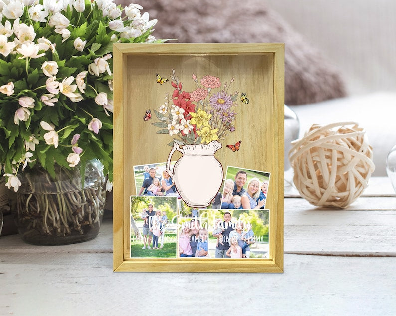 Custom Birth Flower Photo Keepsake Box, Mothers Day Gift, Personalized Gifts for Mom from Daughter Son, Photo Collection Box, Family Gifts