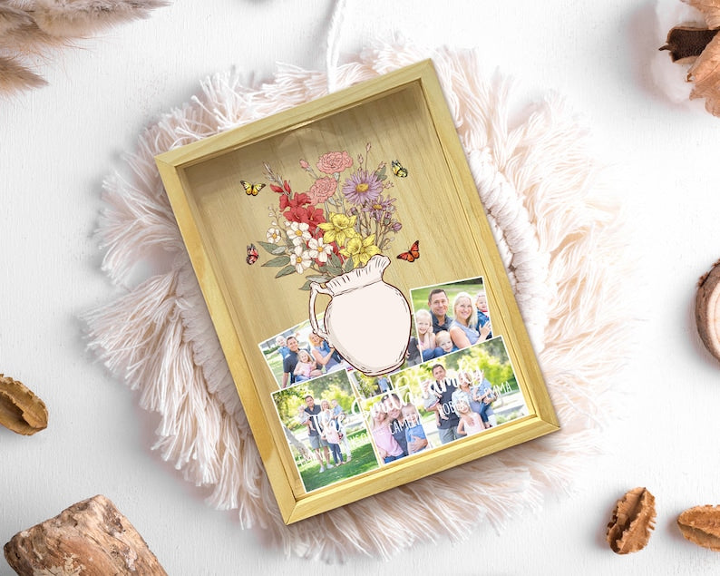 Custom Birth Flower Photo Keepsake Box, Mothers Day Gift, Personalized Gifts for Mom from Daughter Son, Photo Collection Box, Family Gifts