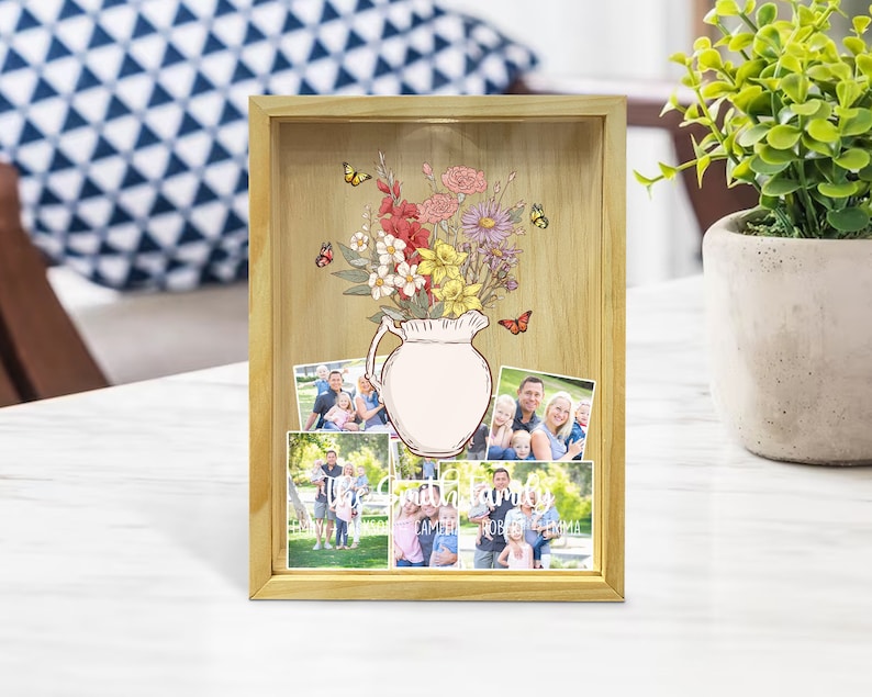 Custom Birth Flower Photo Keepsake Box, Mothers Day Gift, Personalized Gifts for Mom from Daughter Son, Photo Collection Box, Family Gifts