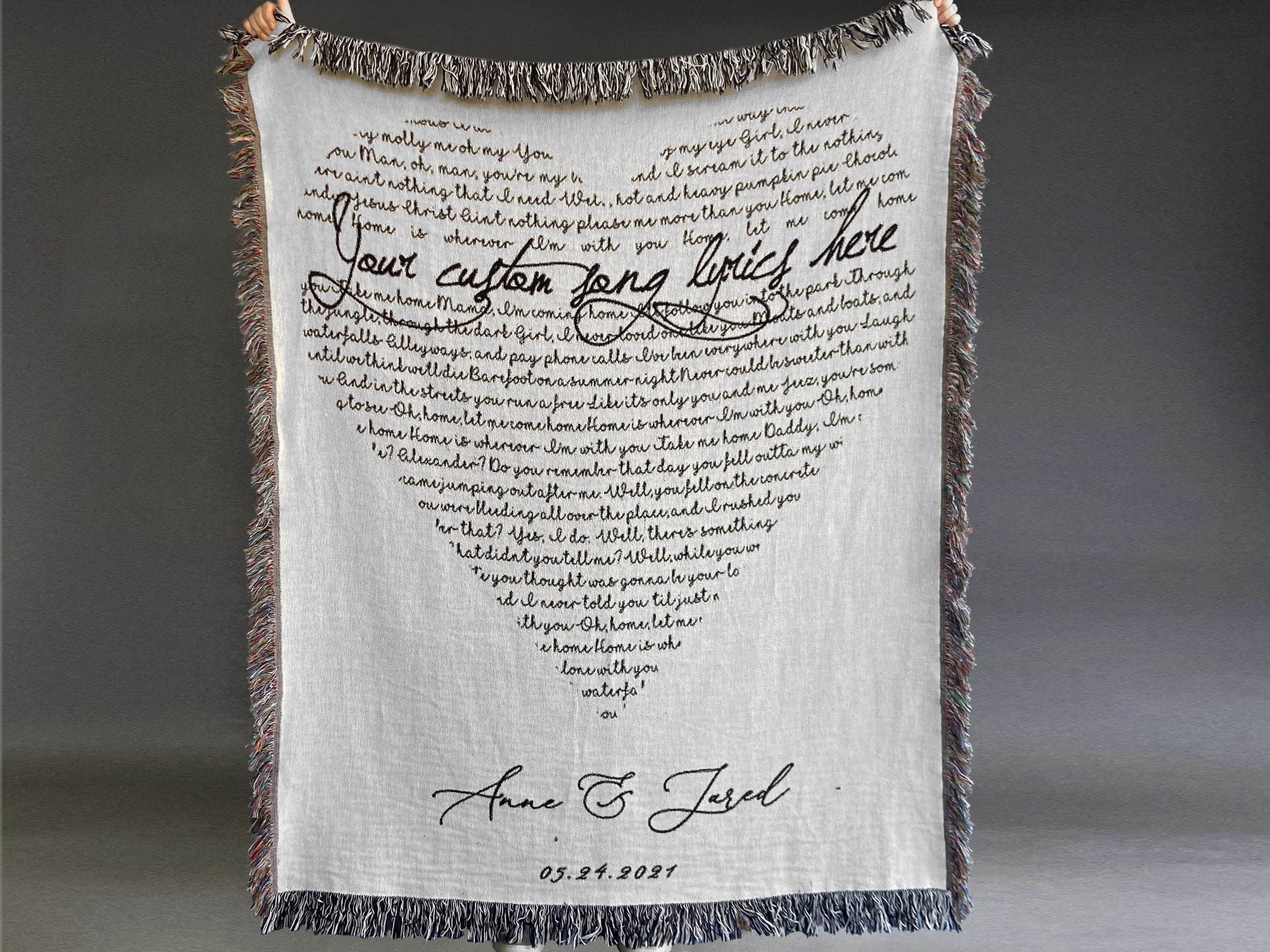 Woven cotton throw custom song lyrics in heart personalized throw blanket  Anniversary Gift