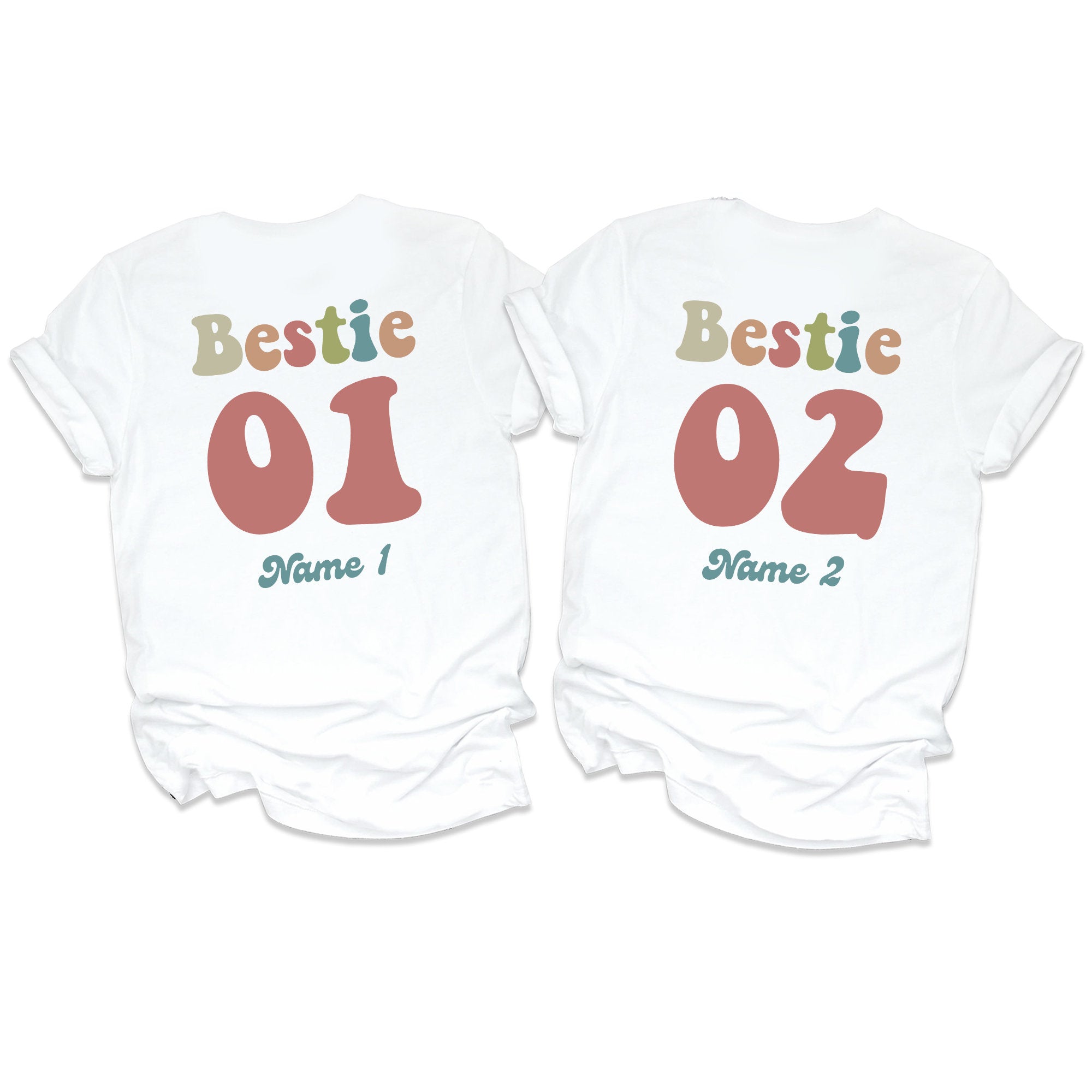 Custom Name And Number Best Friend Shirts, Personalized Gift For Best Friend, Retro Bestie Shirts（buy one get one free）