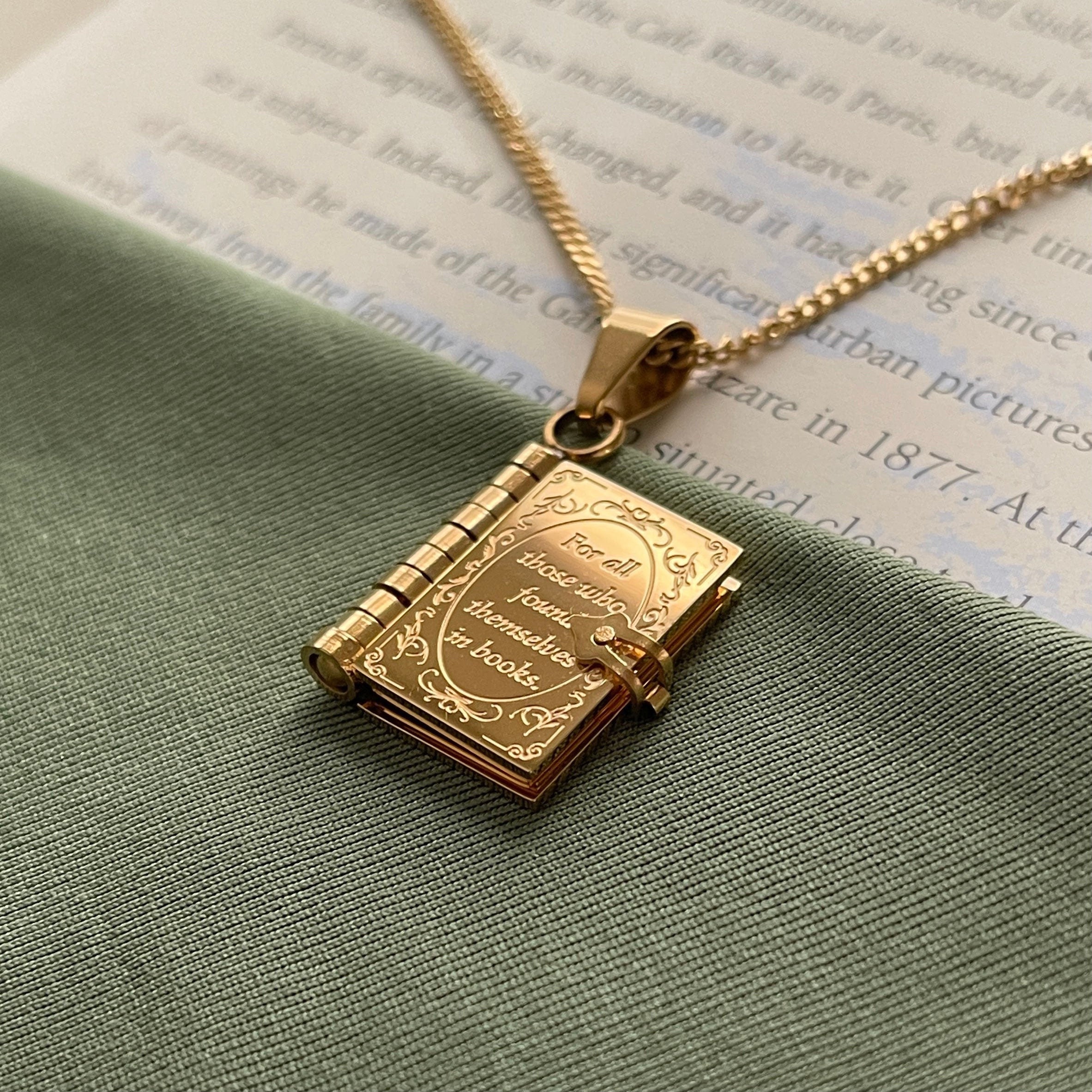 Book lovers necklace - Engraved Openable Book Chain Pendant Necklace