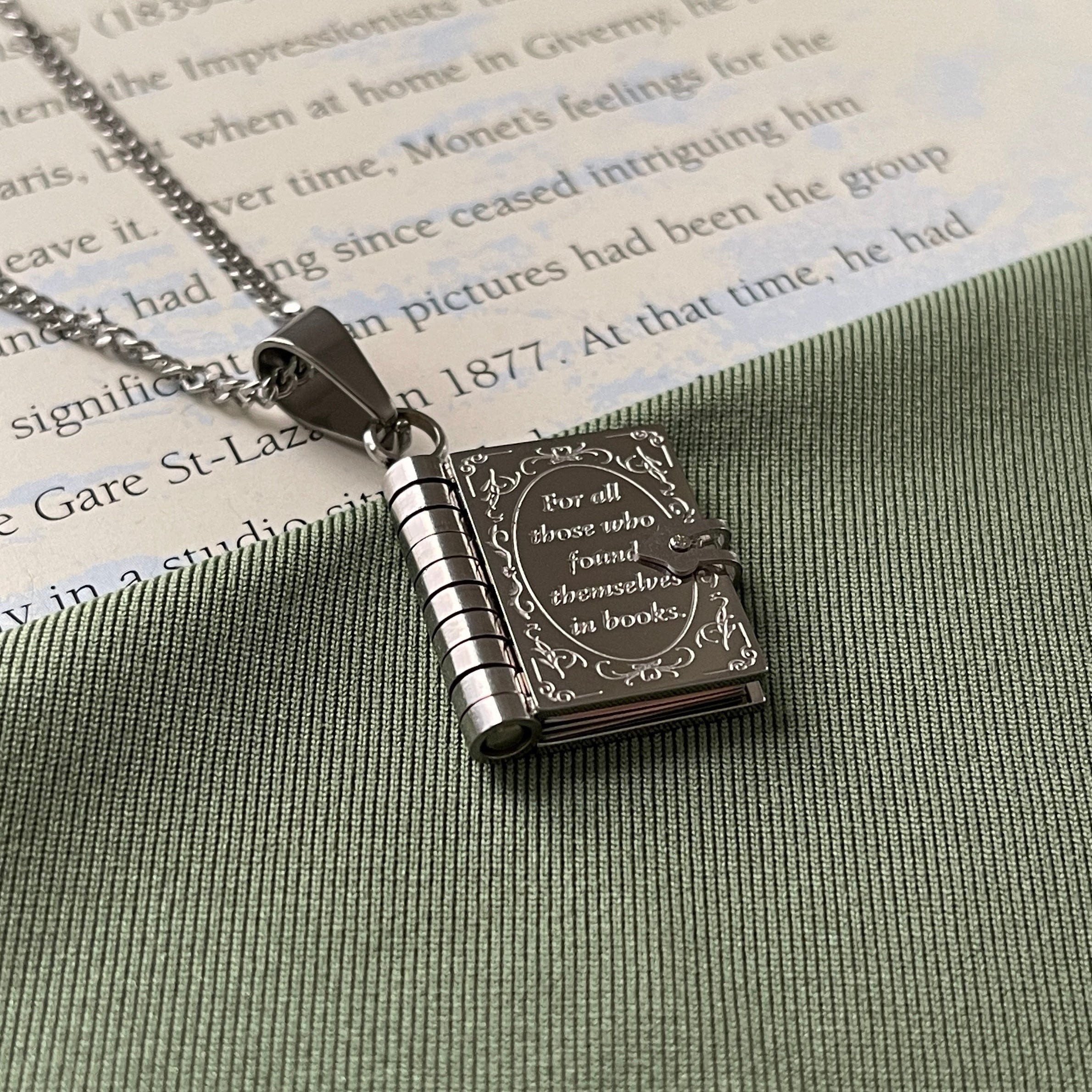 Book lovers necklace - Engraved Openable Book Chain Pendant Necklace