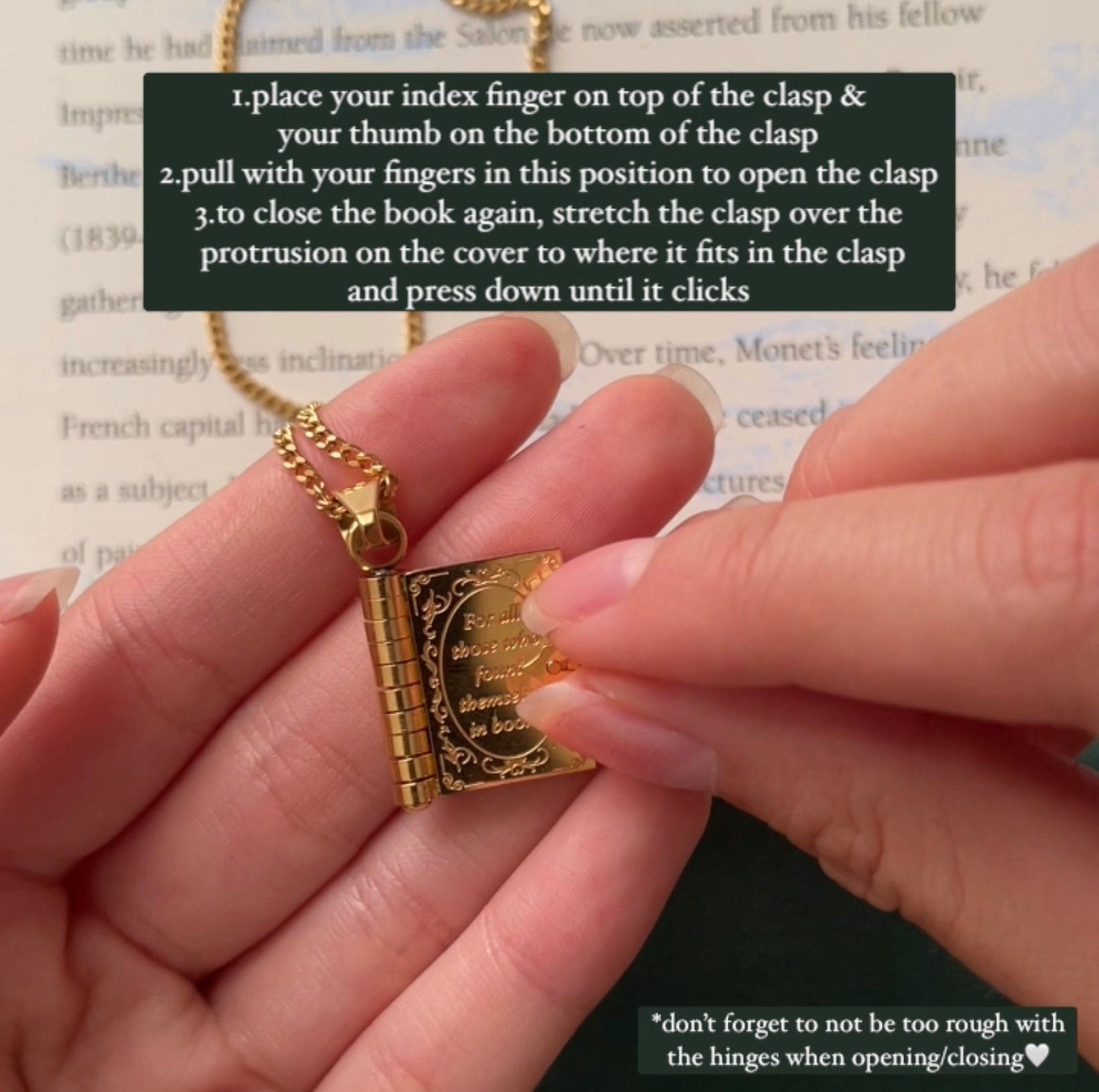 Book lovers necklace - Engraved Openable Book Chain Pendant Necklace