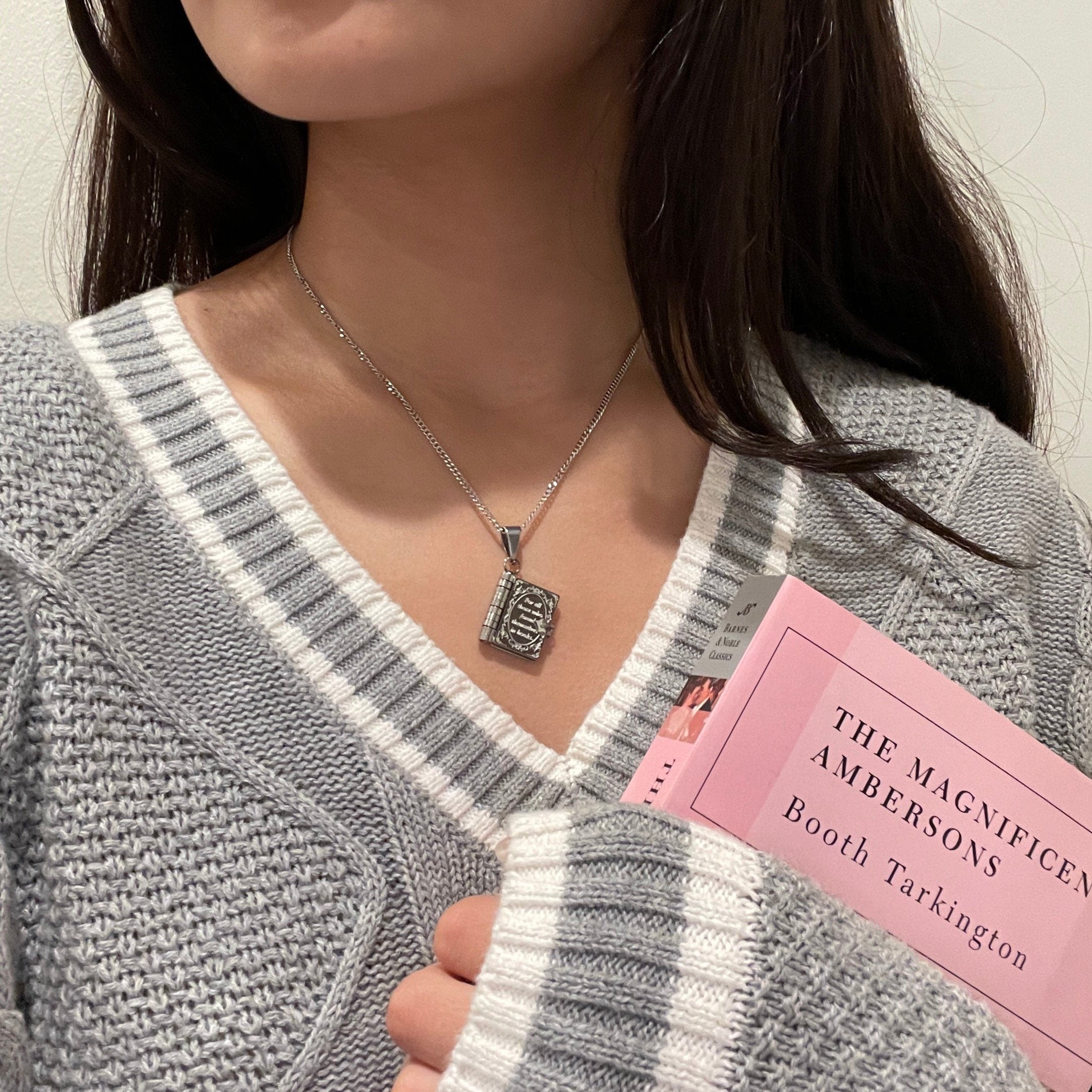 Book lovers necklace - Engraved Openable Book Chain Pendant Necklace