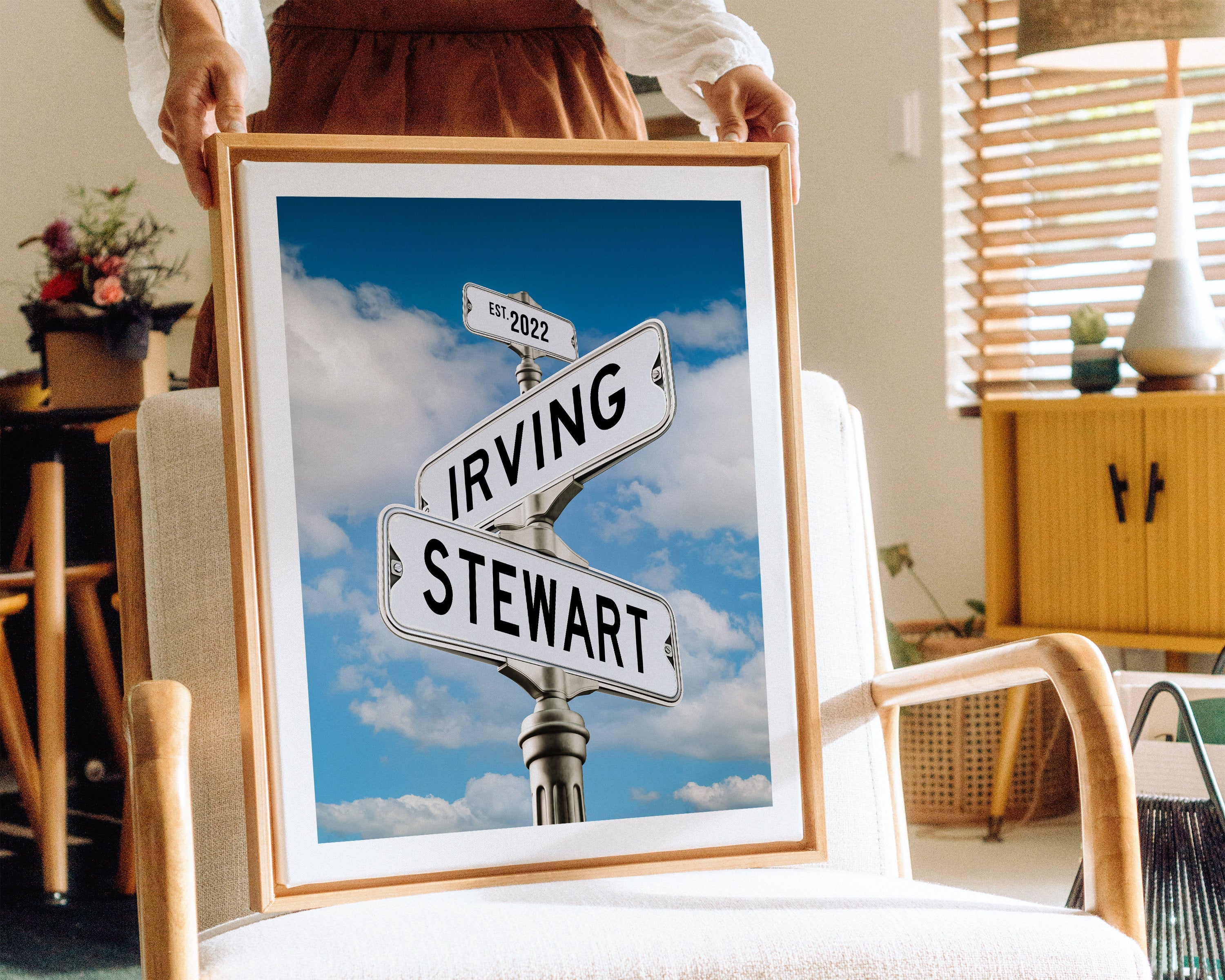 Street Sign With Last Names - Canvas Wall Art, Crossroads Sign Personalized Couple Gift Custom Engagement Anniversary Gift