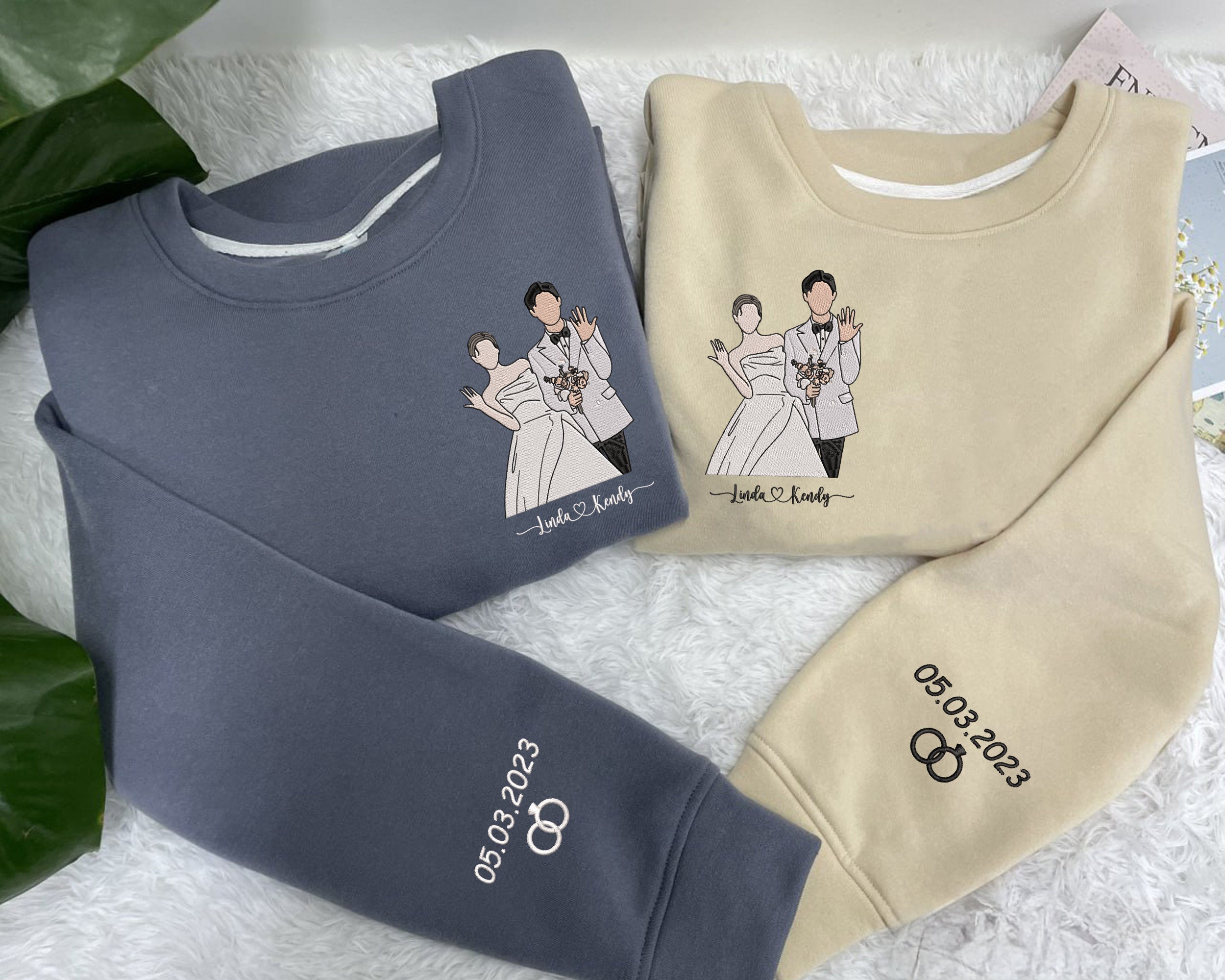 Personalized Couple Photo Embroidered Sweatshirt (Customized free)