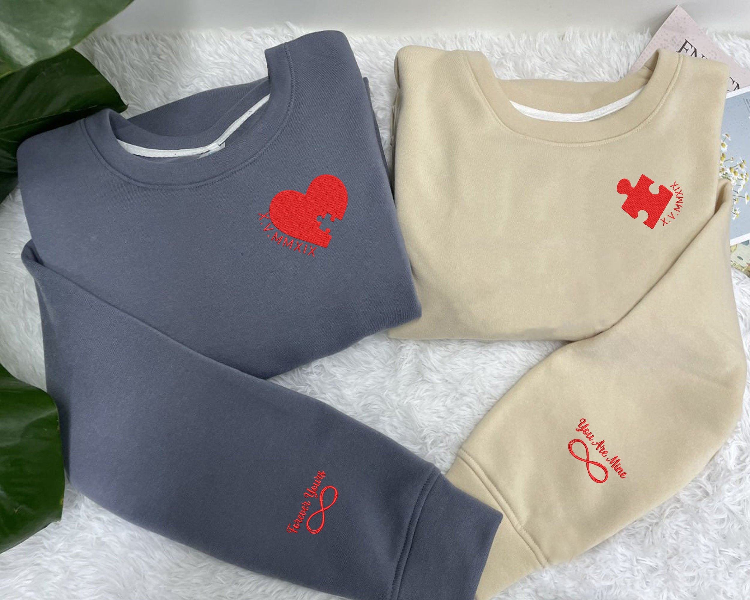 Personalized Heart And Puzzle Couple Embroidered Sweatshirt