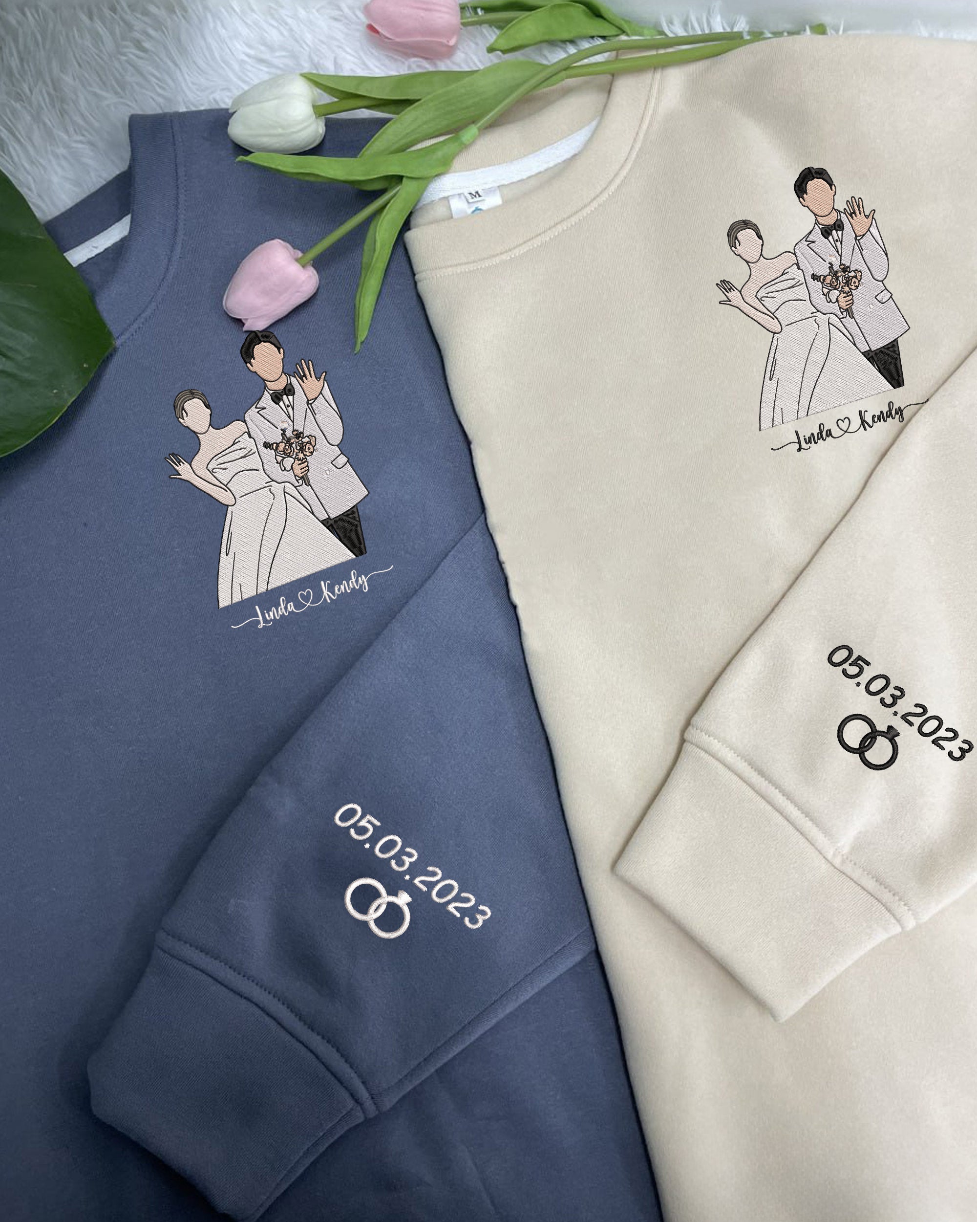 Personalized Couple Photo Embroidered Sweatshirt (Customized free)