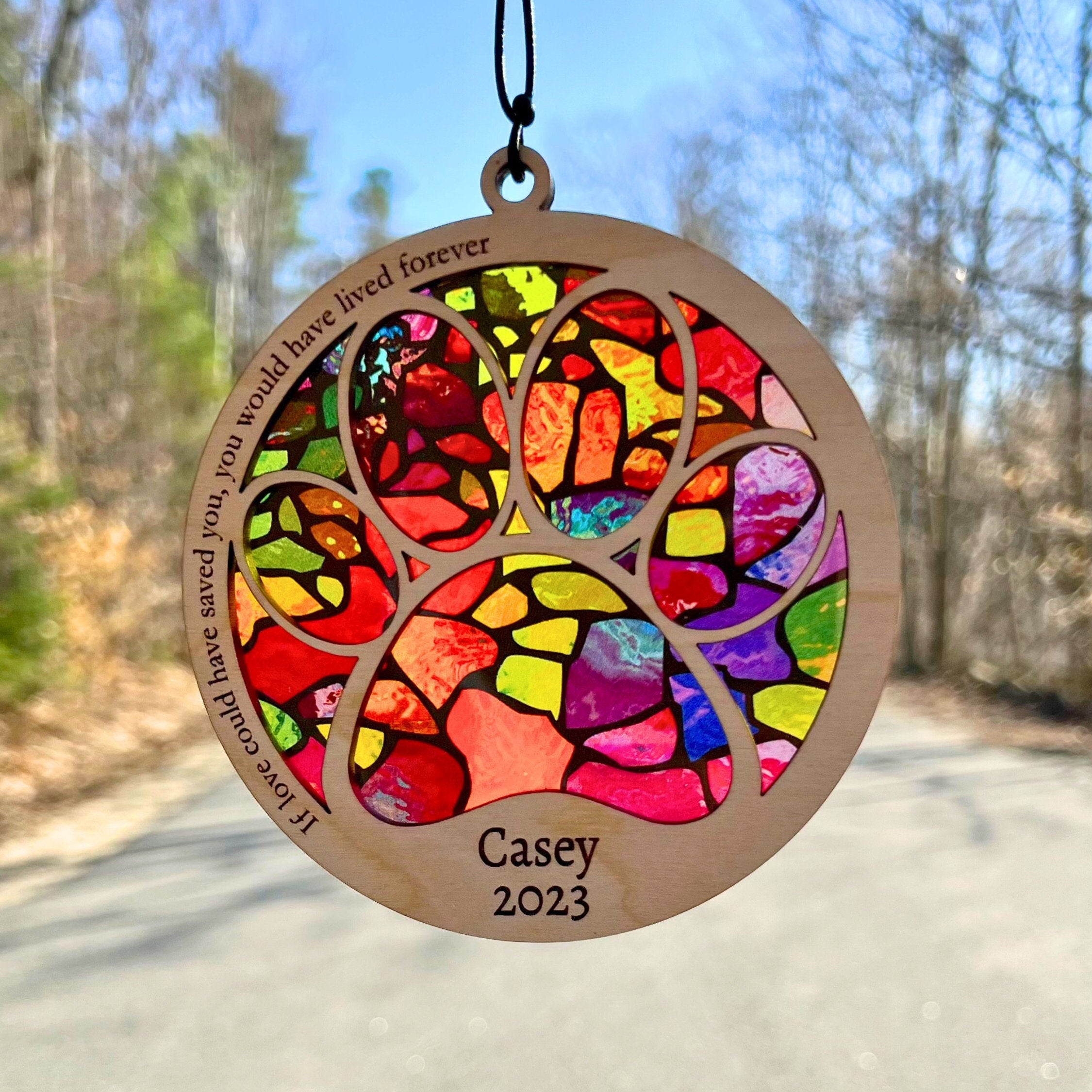 Dog Memorial Suncatcher, Paw Design personalized with name and date