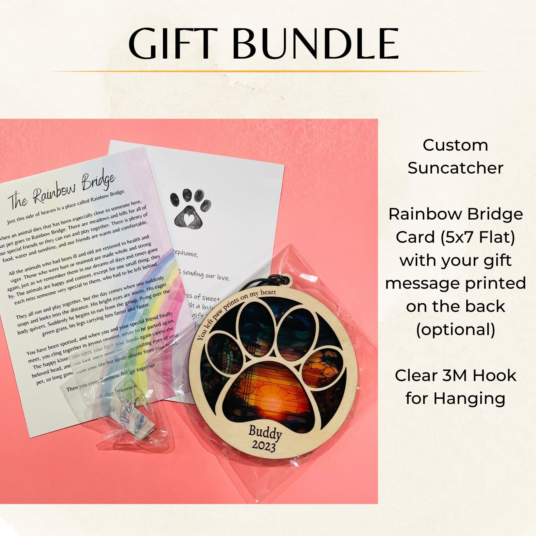 NEW! Dog Memorial Suncatcher, Paw Design Sun Catcher personalized with name and date, Sunrise Mosaic