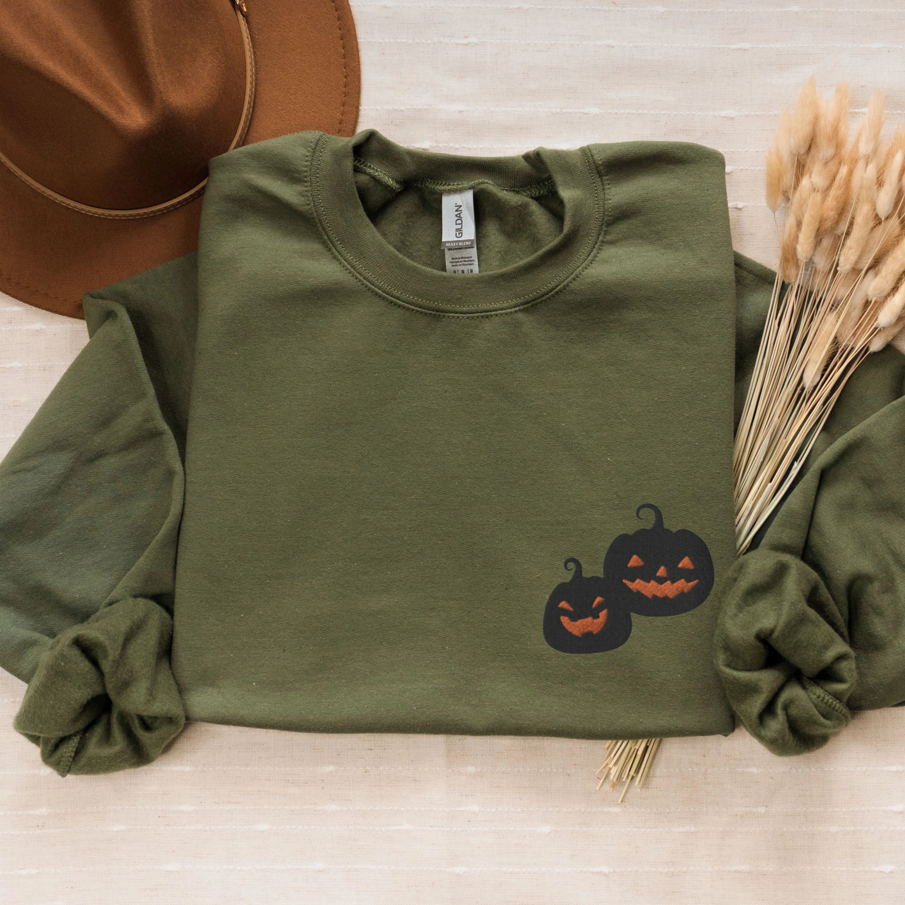 🎃🔥Halloween Pumpkin Sweatshirt Embroidered, Spooky Season Shirt