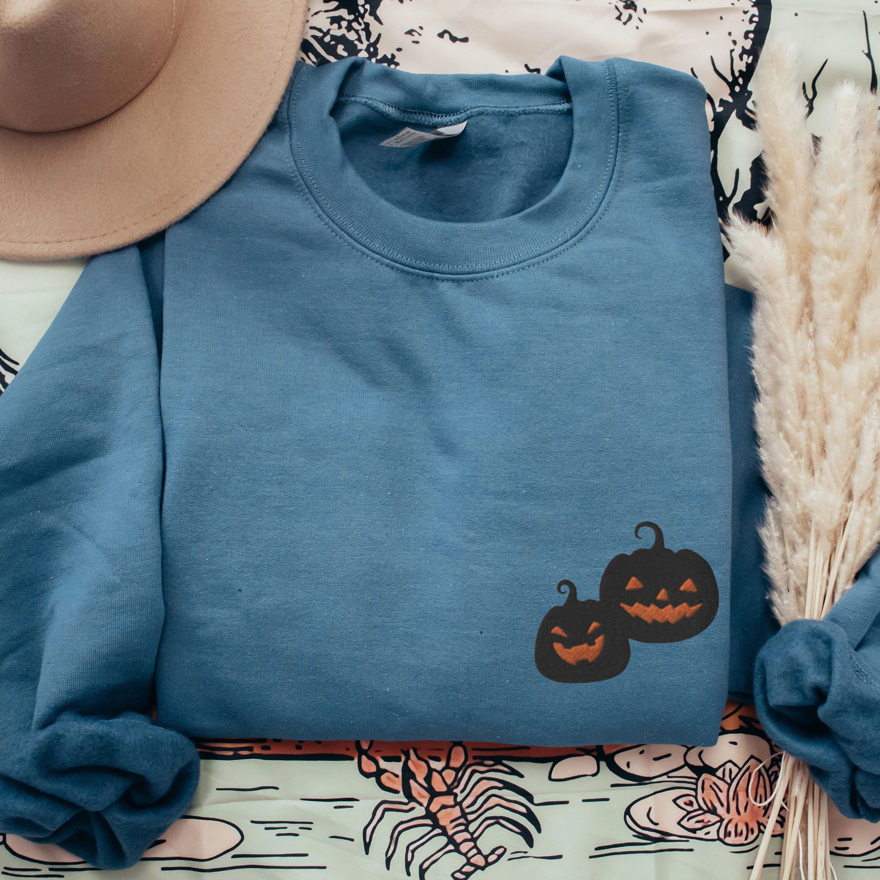 🎃🔥Halloween Pumpkin Sweatshirt Embroidered, Spooky Season Shirt