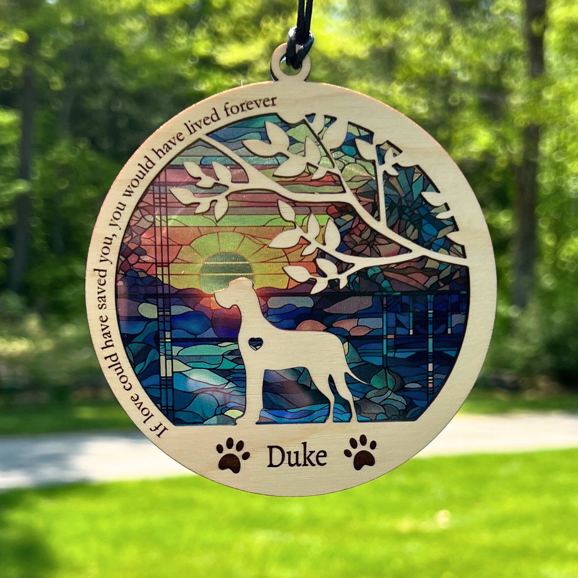 NEW! Dog Memorial Suncatcher, Personalized with dog breed, name and date, Available in all breeds, Beach Ocean Sunrise