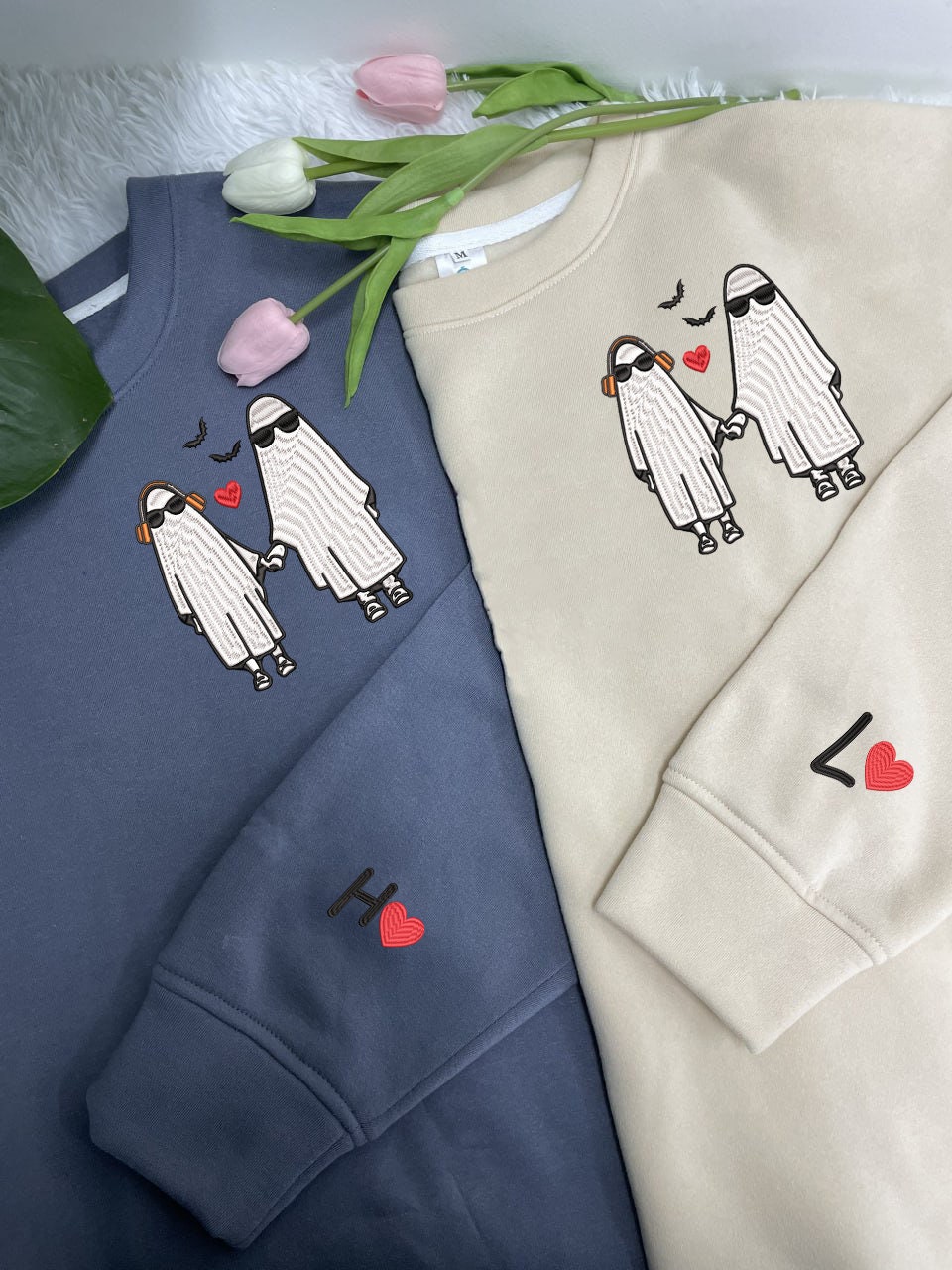 Custom Embroidered Couple Ghost Sweatshirt